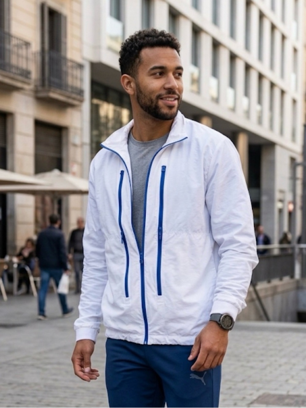 PUMA Men’s White & Blue Lightweight Track Jacket Windbreaker XL